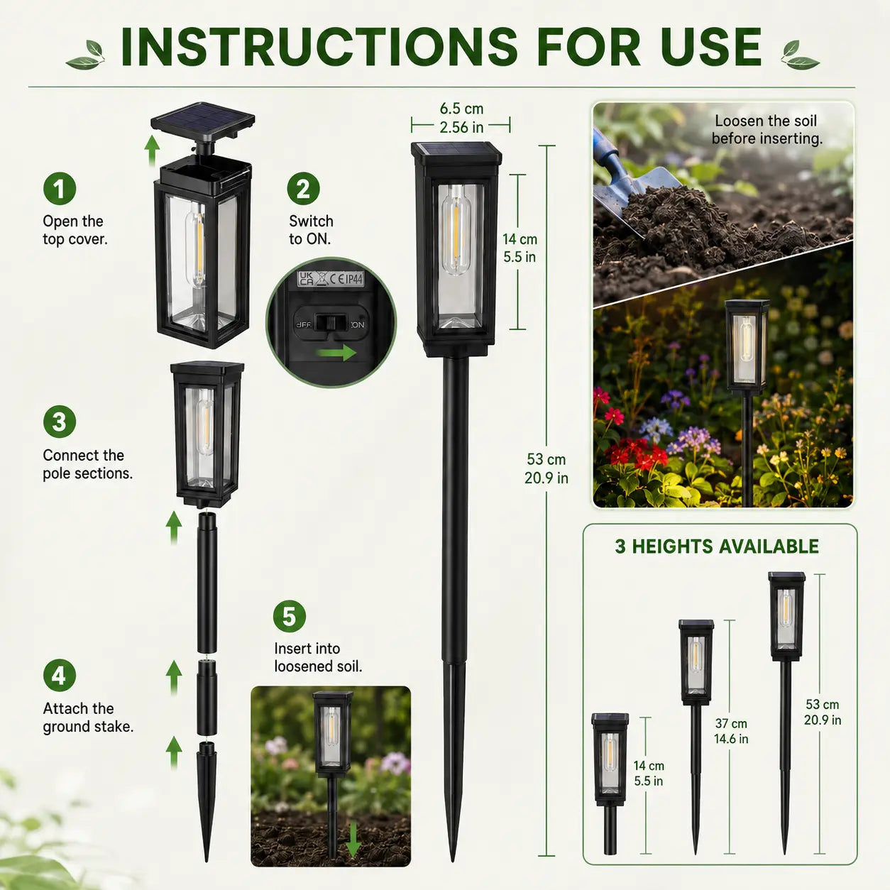 6 Pack Solar Pathway Lights Outdoor, Warm White Waterproof Garden Stake Lights, Auto On/Off Solar Landscape Lighting for Walkway, Yard, Driveway, Patio & Flower Bed