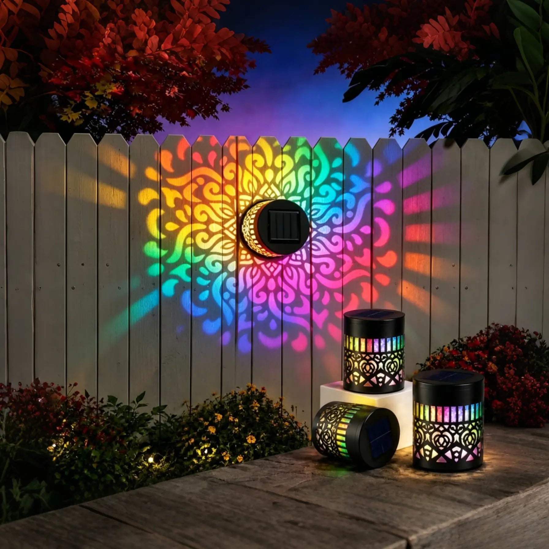 1 Pack Solar Mandala Projection Wall Lights, Waterproof Metal Outdoor Lights, Decorative Landscape Lighting for Garden, Yard, Patio, Fence & Backyard