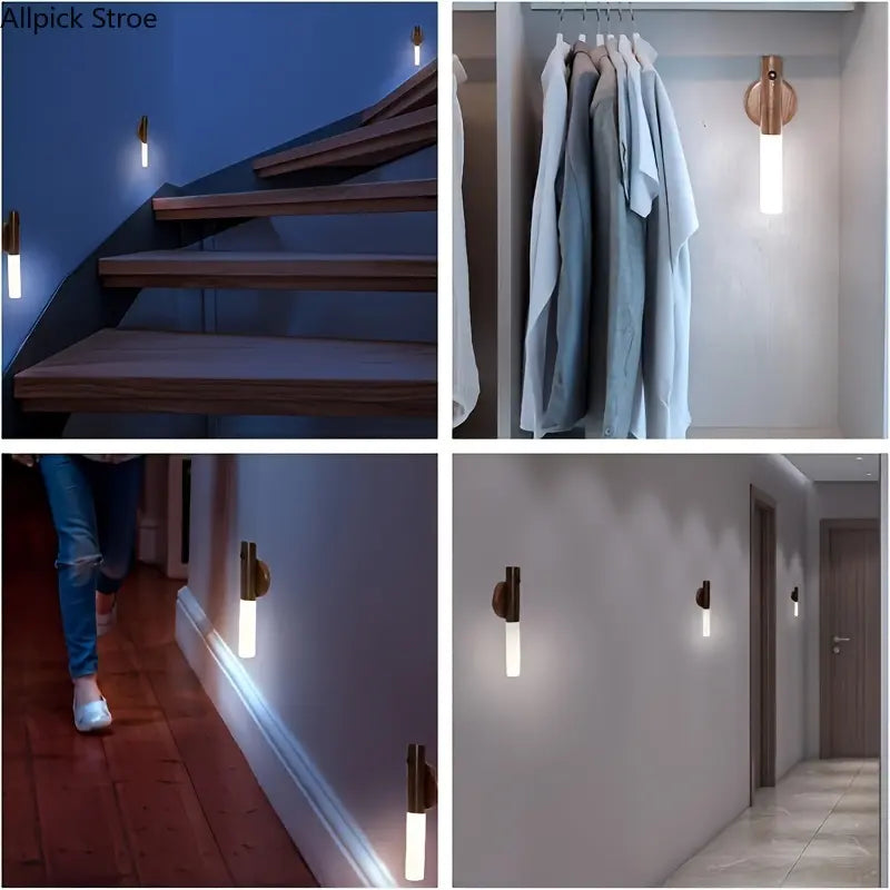 2PCS Motion Sensor LED Night Lights, USB Rechargeable Wireless Magnetic Wall Lights, IPX4 Waterproof Smart Night Lighting with Auto On/Off Detection for Bedroom, Bathroom, Kitchen, Hallway and Stairs, Safe Navigation Light for Home and Apartment Essential