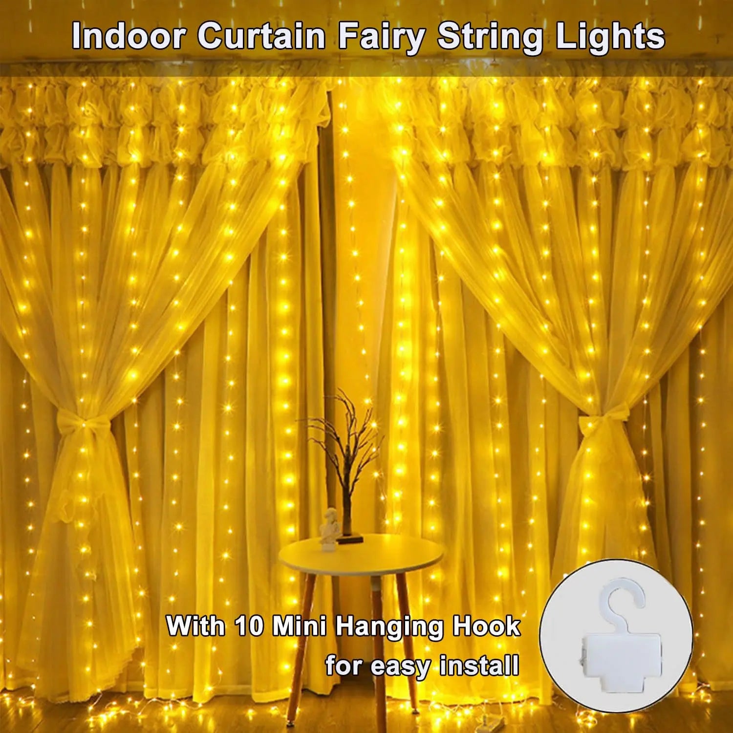 2 Packs 300 LED Curtain String Lights with 8 Modes & Remote Control 9.8x9.8ft Waterproof Indoor Outdoor Decor for Christmas Weddings Party Bedroom Wall Window Super-Bright Flashing Lights