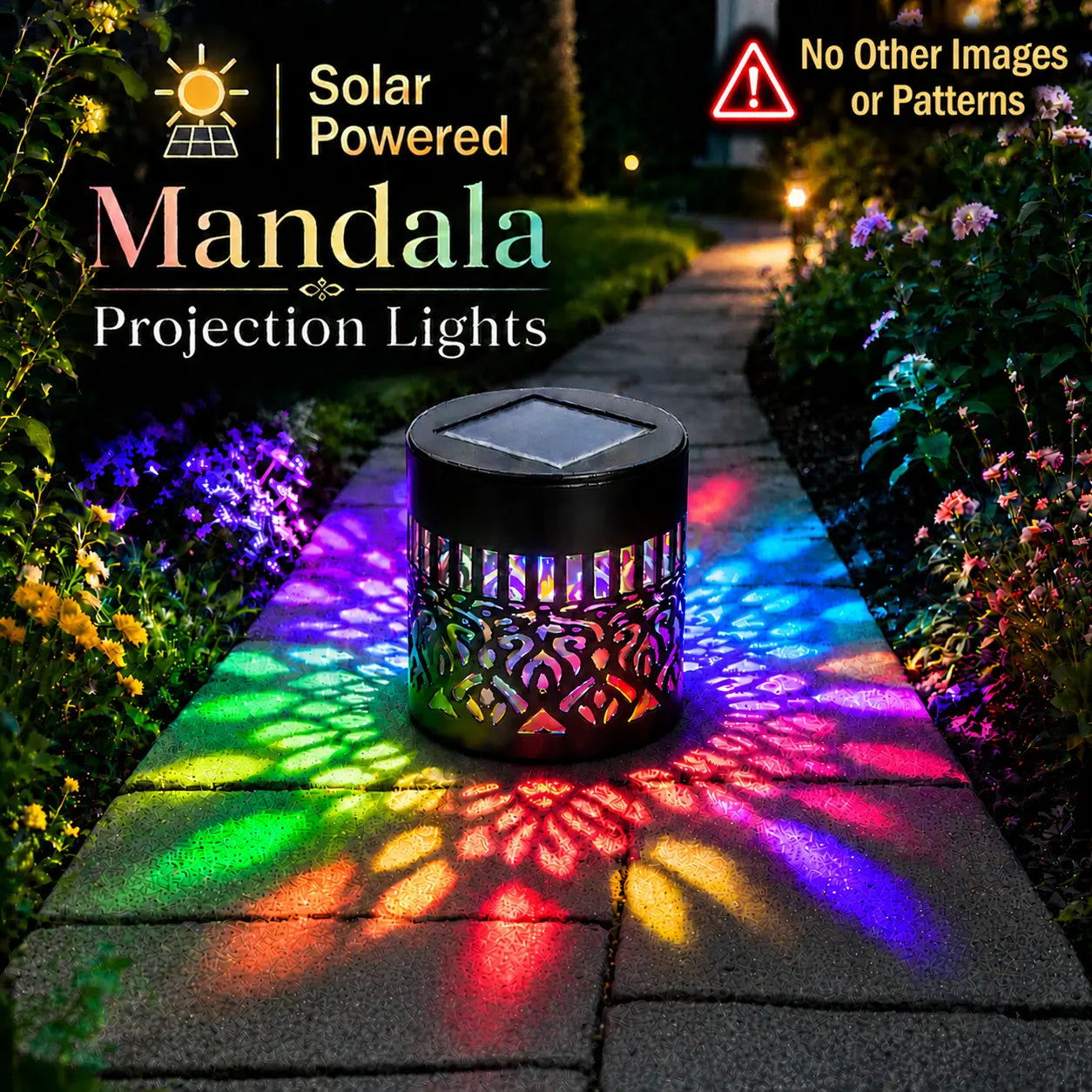 2 Pack Solar Mandala Wall Lights Outdoor, 7 Color Changing Waterproof Solar Fence Lights for Garden Patio Yard Backyard Decor