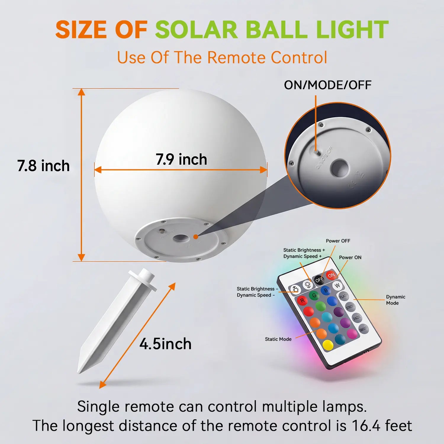 Hoodink 8-in Solar Globe Light Outdoor, Waterproof Solar Ball Light for Outside w/Remote, 16 RGB Color Changing Glowing Orb Lamp Landscape Lighting Mood Lamp w/Ground Stake for Garden Patio Yard Pathway Decor mothersdaygiftideas