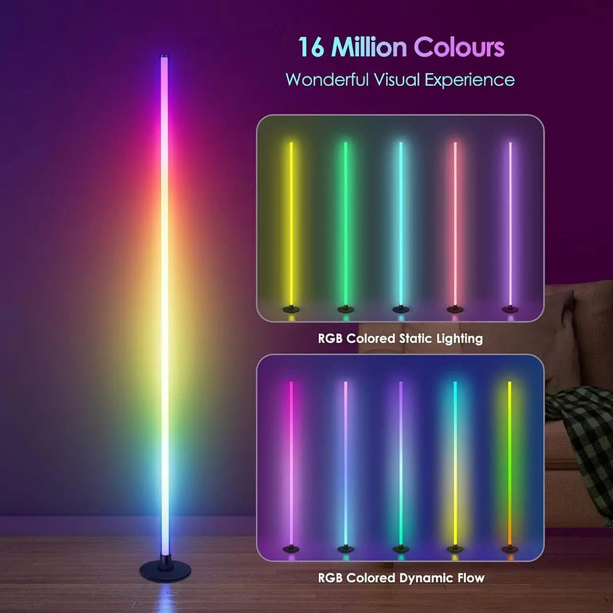 2-Pack  RGBIC Corner Floor Lamp, USB Powered LED Floor Lamp with Remote Control, Color-Changing Atmosphere Lighting LED Lamp for Living Room & Bedroom, Remote Floor Lamps